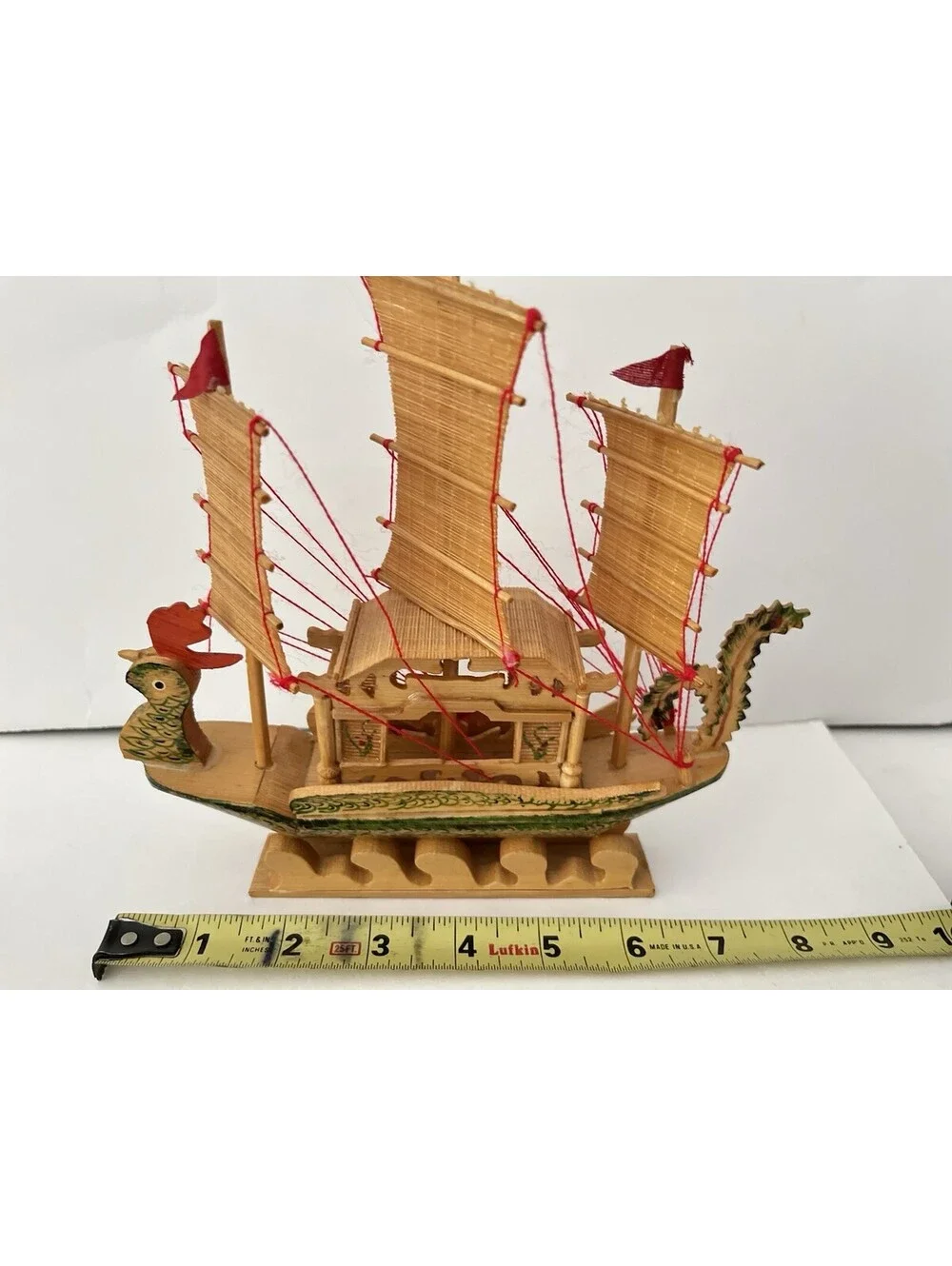 Vintage Mini 8” Wooden Bamboo Cutter Ship Model Clipper Pirate Sailing Decor
